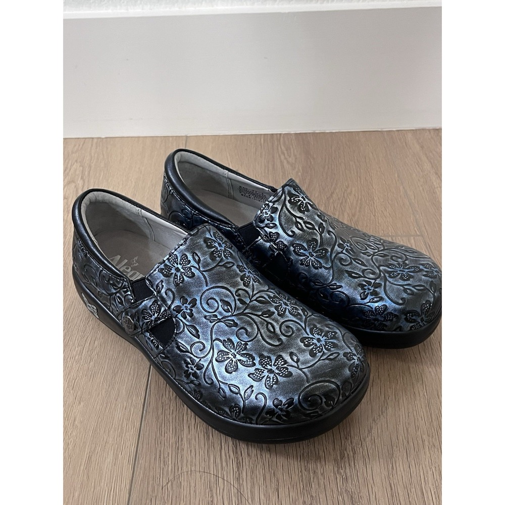 Alegria Kara Floral Slip On Comfort Shoes US 7-7.5 Eur 37 Nursing Metallic EUC